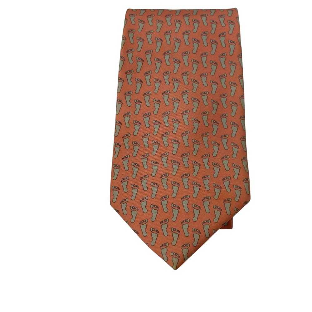 VINEYARD VINES MENS TIE PINK BLUE BARE FOOT PRINT SILK ACCESSORY USA HANDMADE